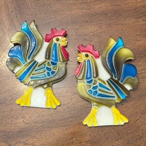 Vintage Wondermold Lucite Roosters MCM Made in Canada Wall Plaques